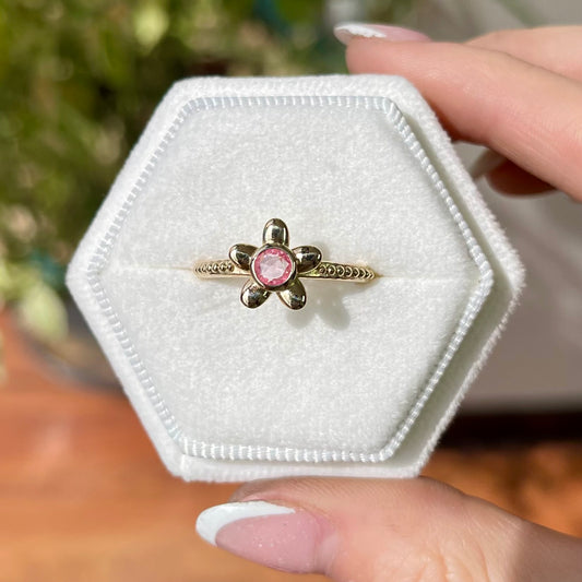 14k Yellow Gold Natural Pink Sapphire Flower Ring 🌸
