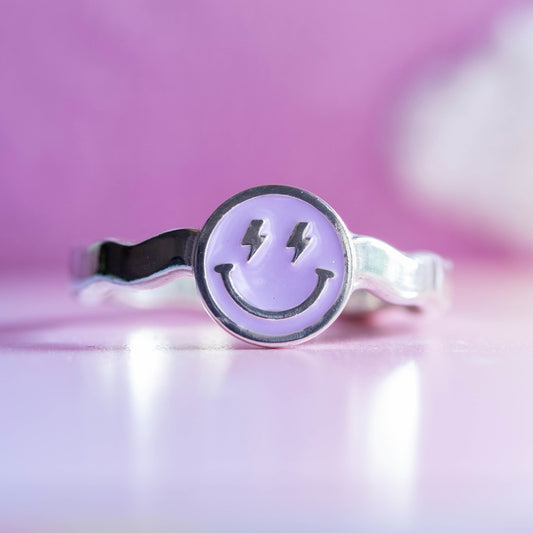 "Electric Dreamz" Sterling Silver Smiley Ring ⚡
